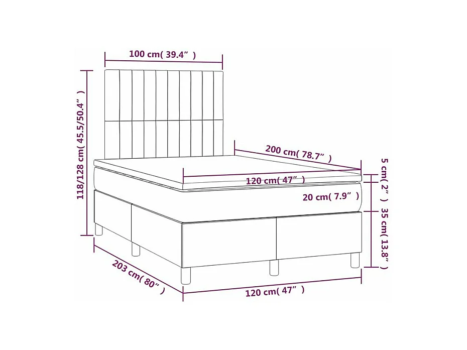 Boxspring met matras stof lichtgrijs 120x200 cm