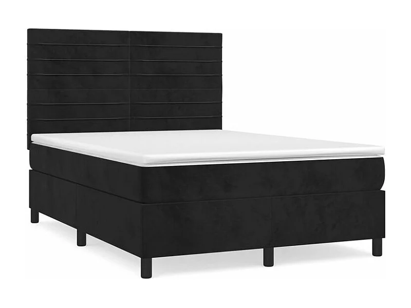 Sommier à lattes de lit avec matelas Noir 140x190 Velours
