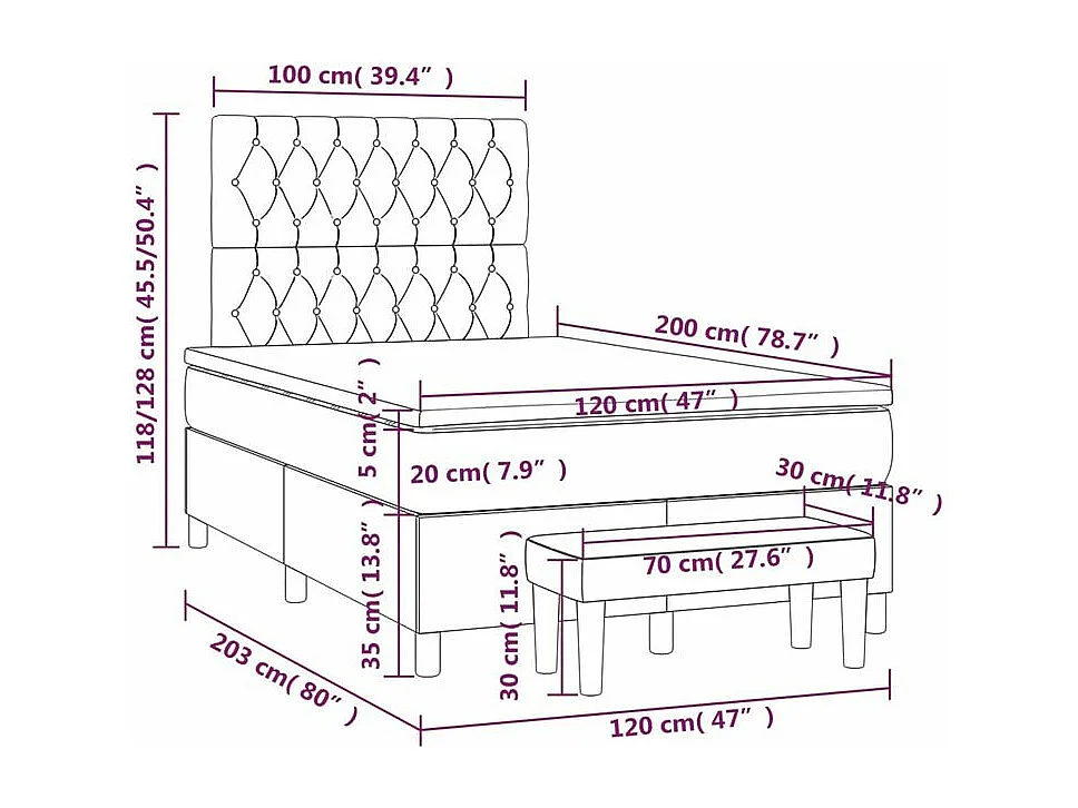 Sommier à lattes de lit avec matelas Rose 120x200 Velours