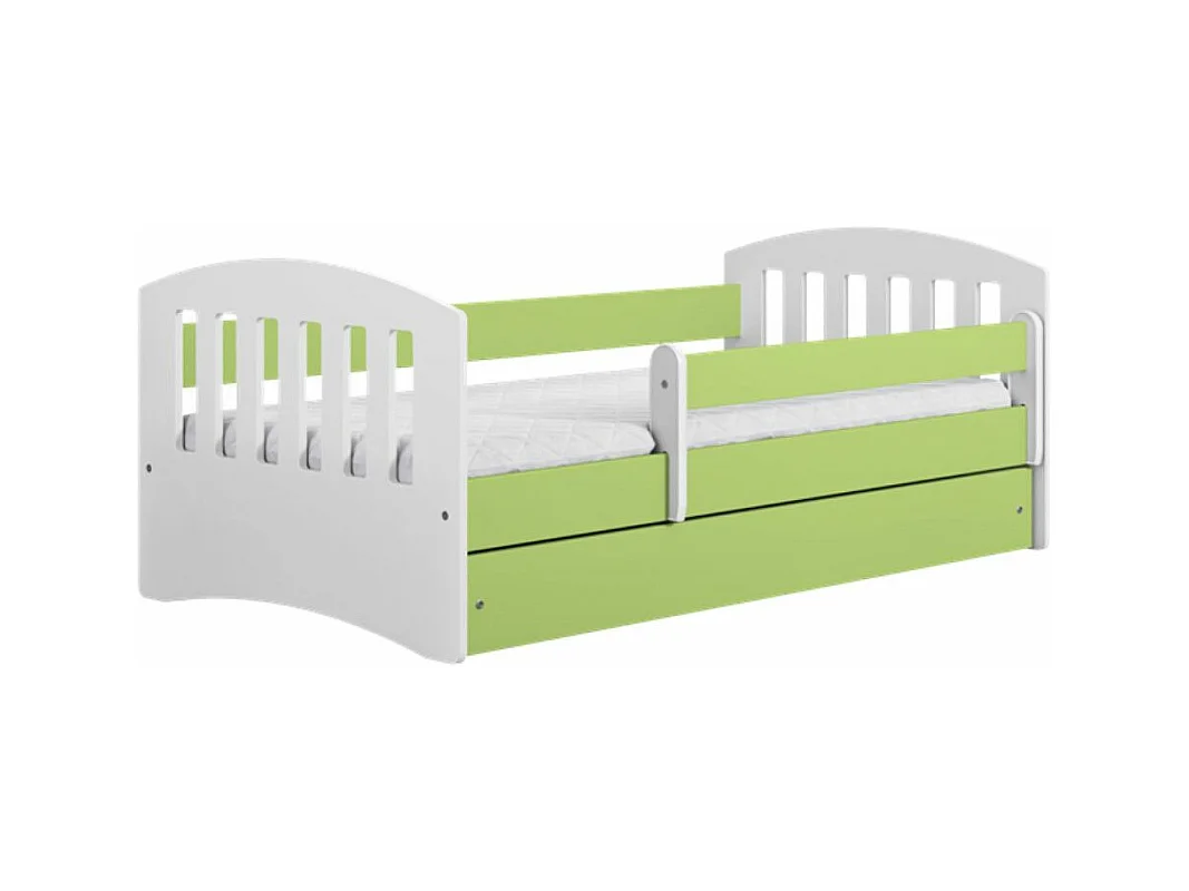 Lit enfant avec barrière de sécurité amovible vert Klaky-Matelas mousse-80x160