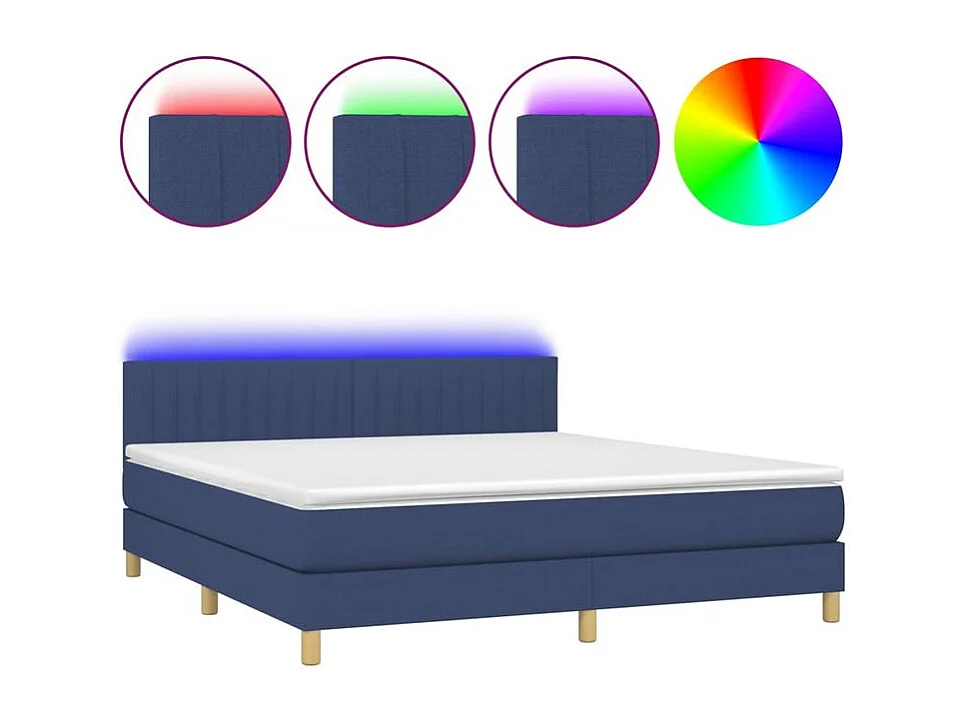 Sommier à lattes de lit avec matelas LED Bleu 160x200 Tissu