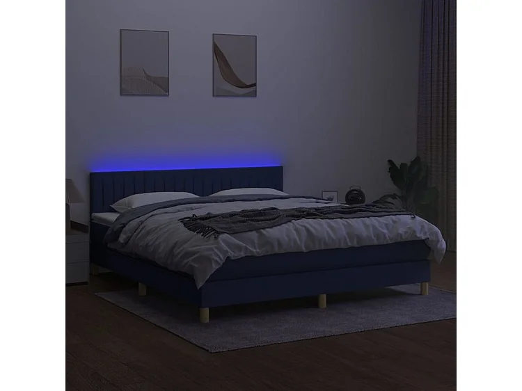 Sommier à lattes de lit avec matelas LED Bleu 160x200 Tissu