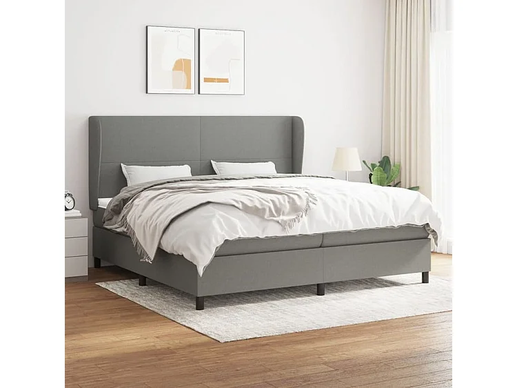 Sommier à lattes de lit avec matelas Gris foncé 200x200 Tissu