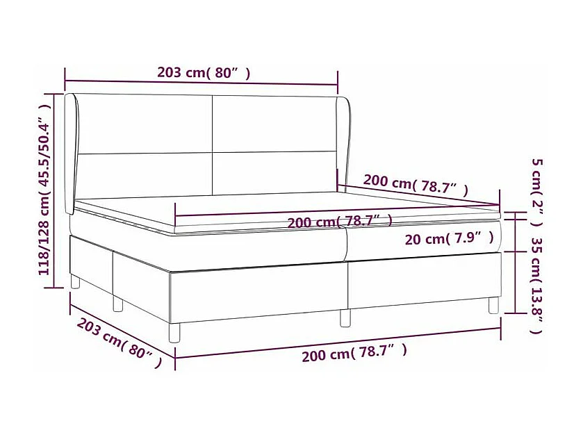 Sommier à lattes de lit avec matelas Gris foncé 200x200 Tissu