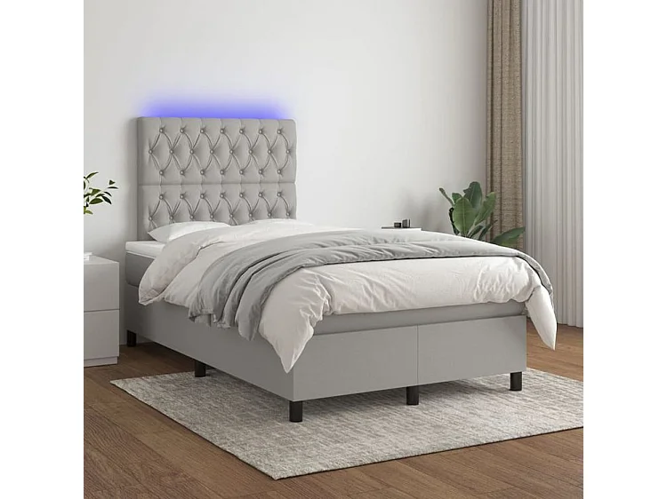 Sommier à lattes de lit et matelas et LED Gris clair 120x200