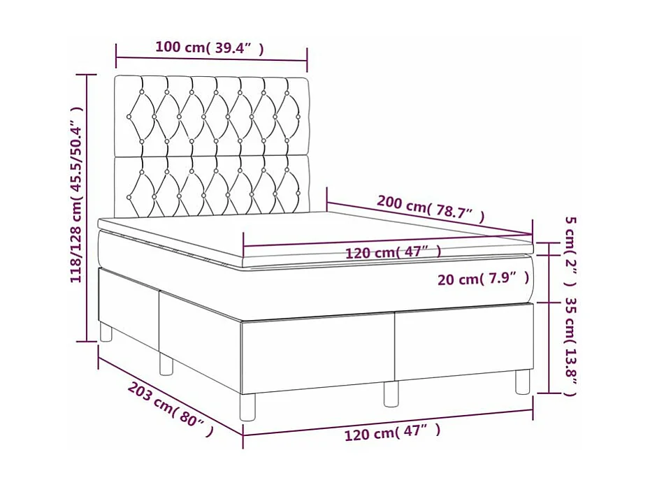 Sommier à lattes de lit et matelas et LED Gris clair 120x200