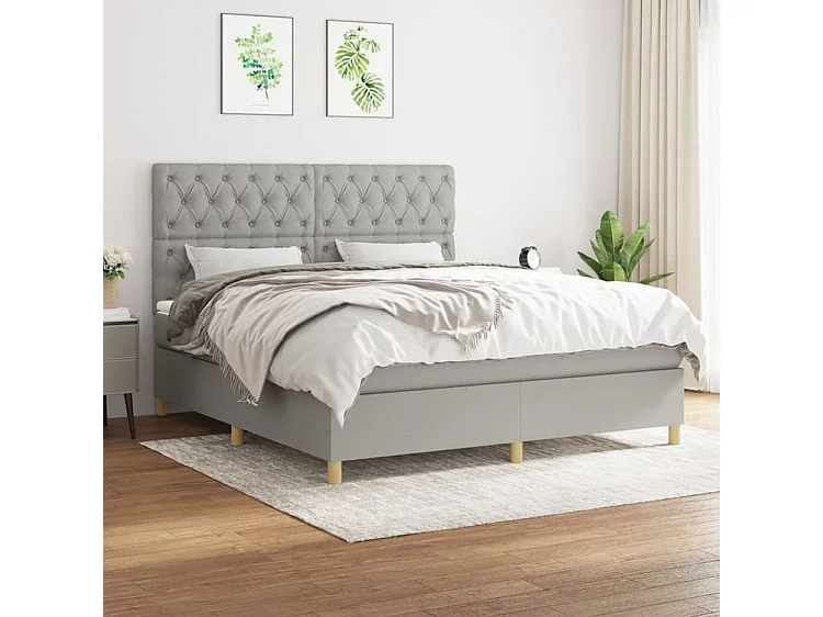 Sommier à lattes de lit avec matelas Gris clair 160x200 Tissu