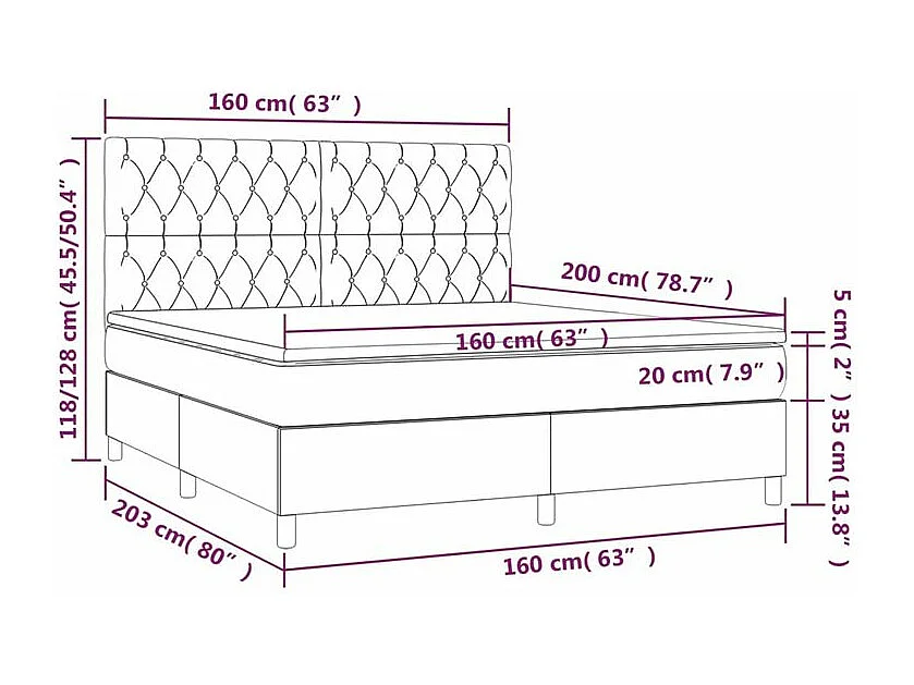 Sommier à lattes de lit avec matelas Gris clair 160x200 Tissu