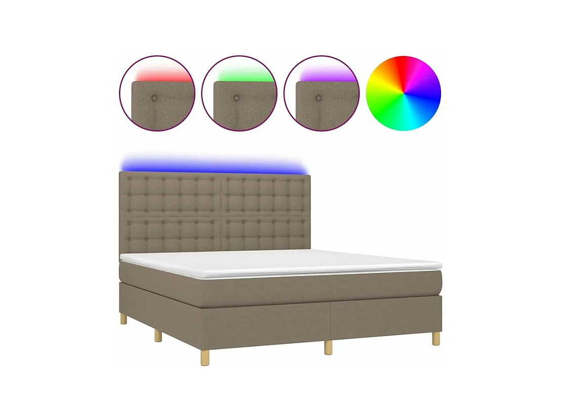 Sommier à lattes de lit et matelas et LED Taupe 160x200 Tissu