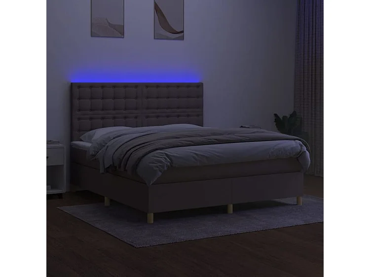 Sommier à lattes de lit et matelas et LED Taupe 160x200 Tissu