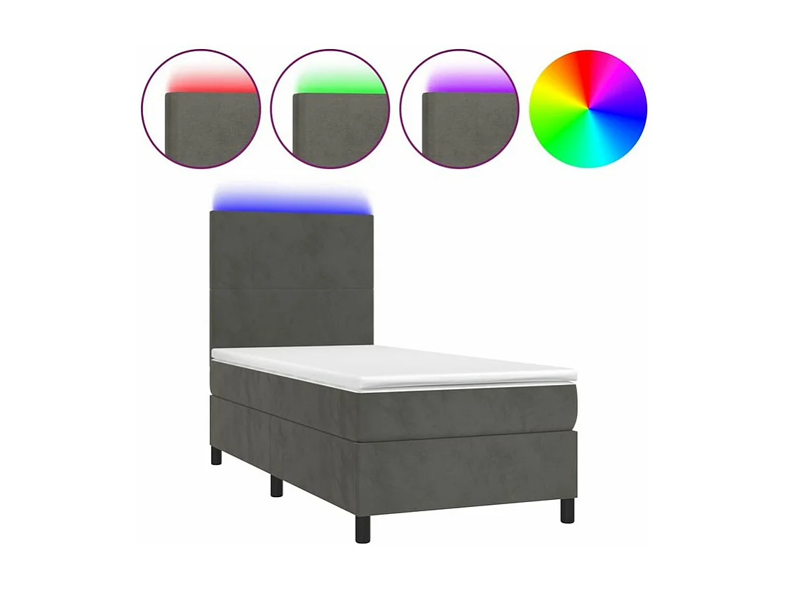 Sommier à lattes de lit avec matelas et LED Gris foncé 90x190