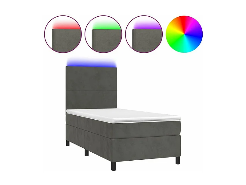 Sommier à lattes de lit avec matelas et LED Gris foncé 90x190