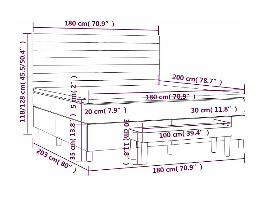 Sommier à lattes de lit avec matelas Gris clair 180x200 Tissu