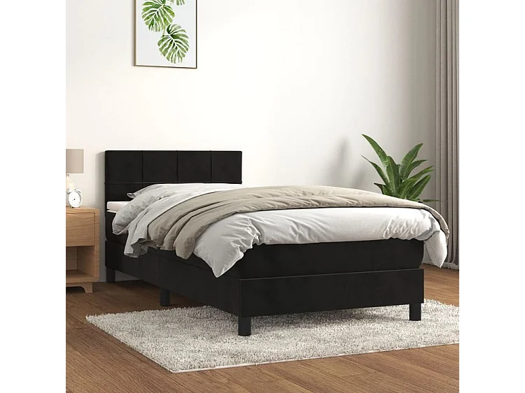 Sommier à lattes de lit avec matelas Noir 100x200 Velours