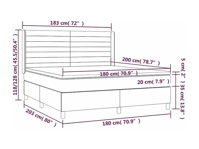 Sommier à lattes de lit matelas LED Gris foncé 180x200 Tissu