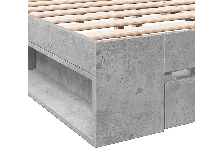 Cadre de lit et tiroirs gris béton 200x200 bois d'ingénierie