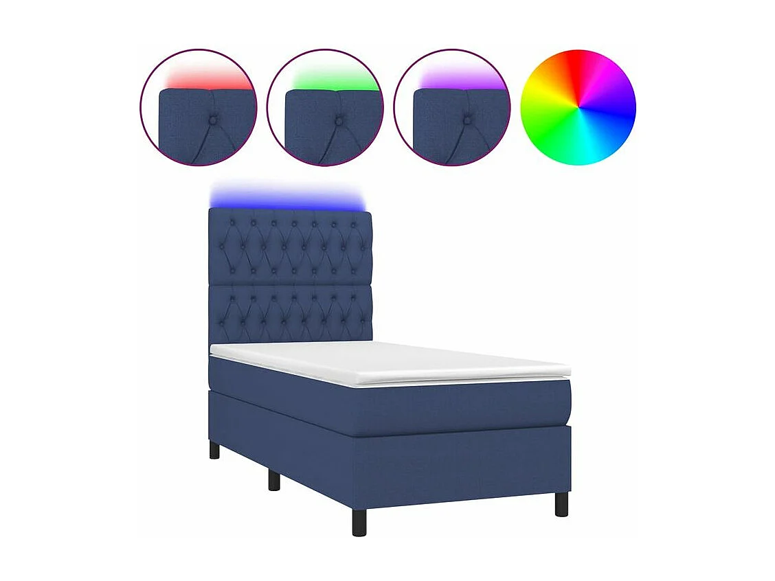 Sommier à lattes de lit et matelas et LED Bleu 100x200 Tissu
