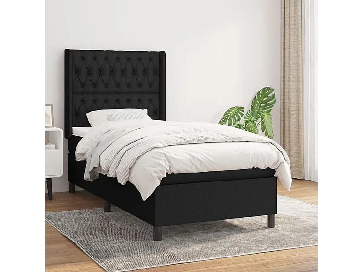 Sommier à lattes de lit avec matelas Noir 100x200 Tissu
