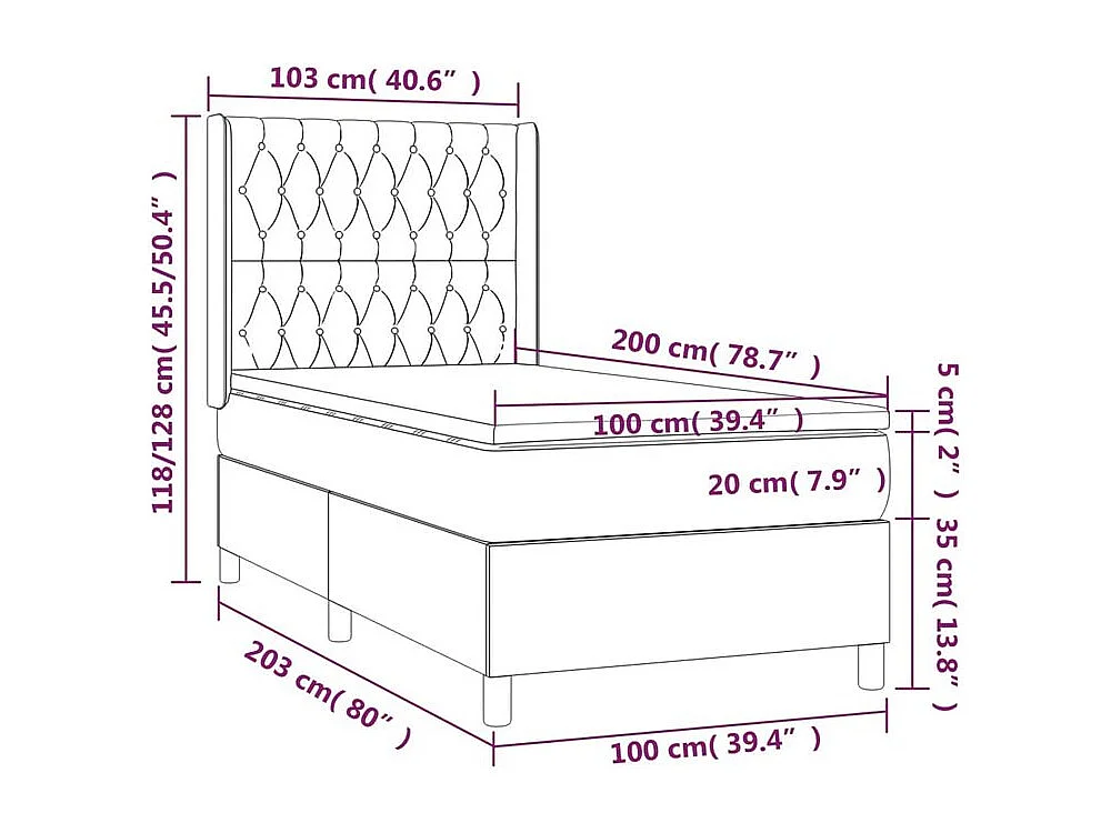 Sommier à lattes de lit avec matelas Noir 100x200 Tissu