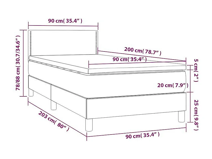 Sommier à lattes de lit avec matelas LED Taupe 90x200 Tissu