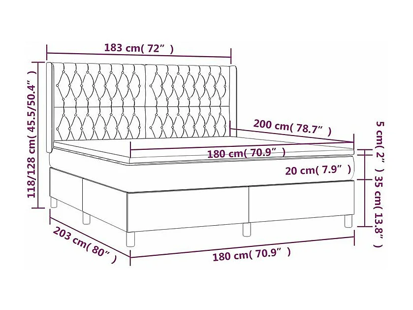 Sommier à lattes de lit avec matelas Gris clair 180x200 Tissu