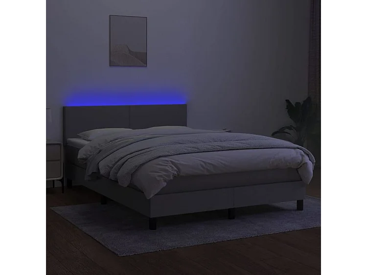 Sommier à lattes de lit et matelas et LED Gris clair 140x200