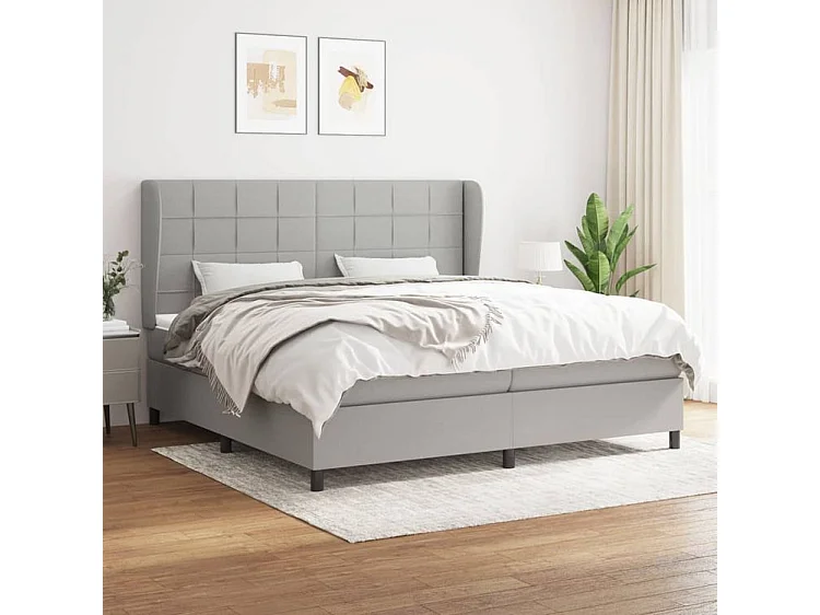 Sommier à lattes de lit avec matelas Gris clair 200x200 Tissu