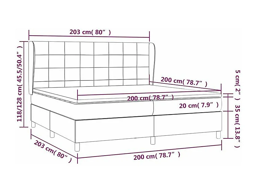 Sommier à lattes de lit avec matelas Gris clair 200x200 Tissu