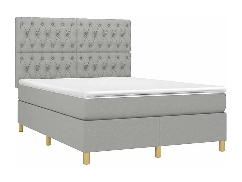 Sommier à lattes de lit et matelas et LED Gris clair 140x190