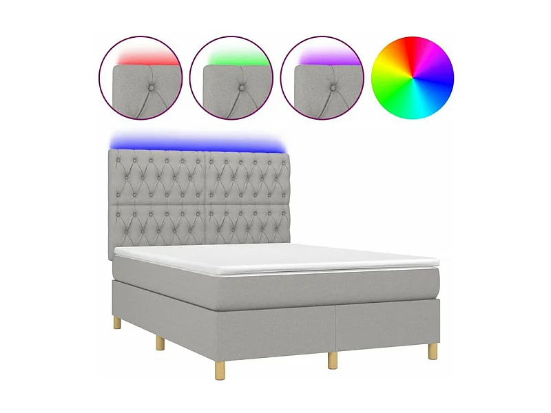 Sommier à lattes de lit et matelas et LED Gris clair 140x190