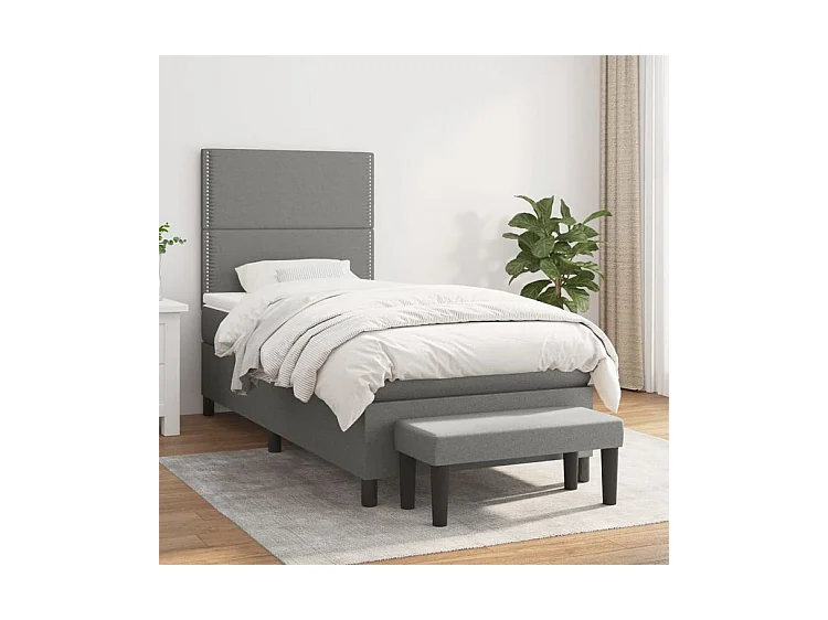 Sommier à lattes de lit avec matelas Gris foncé 100x200 Tissu