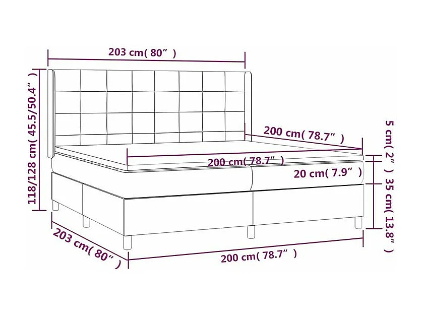 Sommier à lattes de lit avec matelas Gris foncé 200x200 Tissu