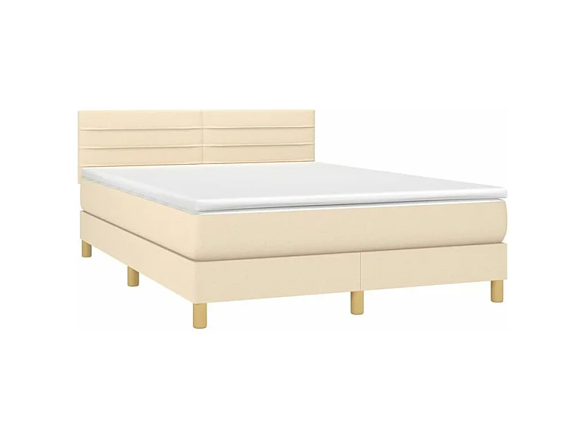 Sommier à lattes de lit avec matelas LED Crème 140x200 Tissu