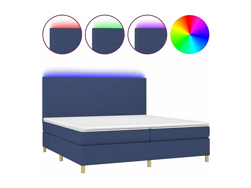 Sommier à lattes de lit et matelas et LED Bleu 200x200 Tissu