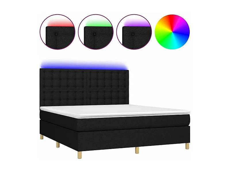 Sommier à lattes de lit et matelas et LED Noir 160x200 Tissu