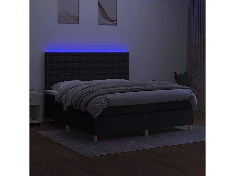 Sommier à lattes de lit et matelas et LED Noir 160x200 Tissu