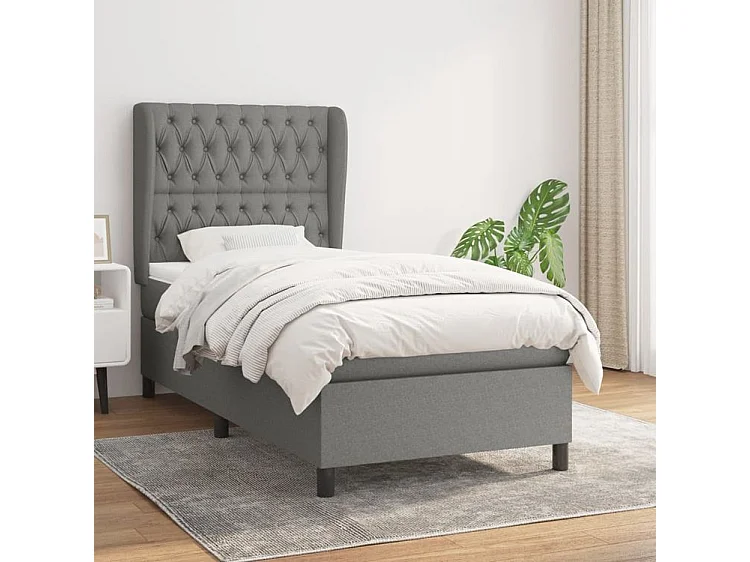 Sommier à lattes de lit avec matelas Gris foncé 90x200 Tissu