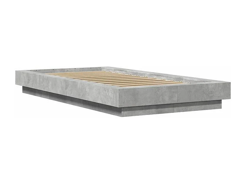Cadre de lit avec lumières LED gris béton 75x190