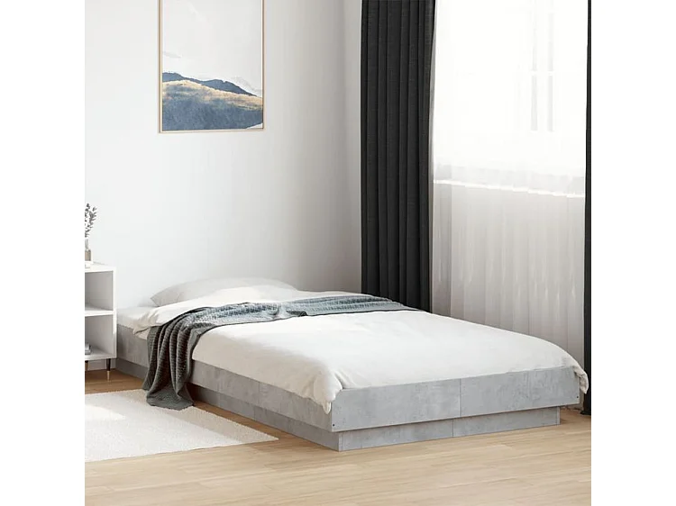 Cadre de lit avec lumières LED gris béton 75x190