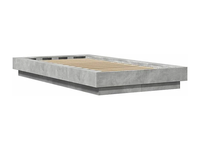 Cadre de lit avec lumières LED gris béton 75x190