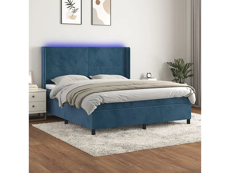 Sommier à lattes de lit matelas et LED Bleu foncé 180x200