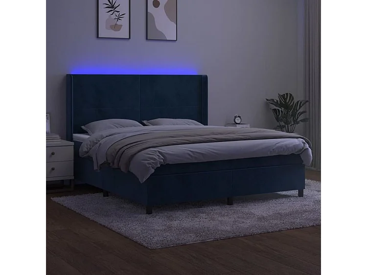 Sommier à lattes de lit matelas et LED Bleu foncé 180x200
