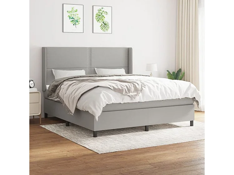 Sommier à lattes de lit avec matelas Gris clair 180x200 Tissu