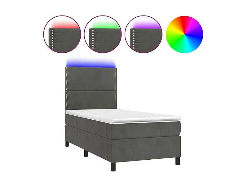 Sommier à lattes de lit avec matelas et LED Gris foncé 90x200