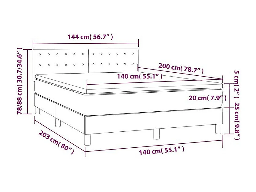 Sommier à lattes de lit matelas et LED Marron foncé 140x200