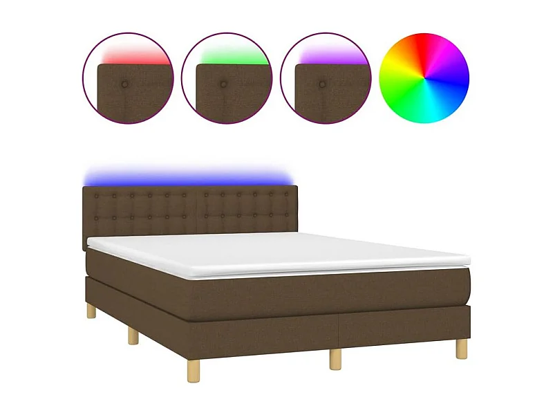 Sommier à lattes de lit matelas et LED Marron foncé 140x200