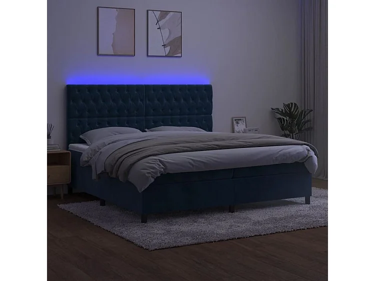 Sommier à lattes de lit matelas et LED Bleu foncé 200x200