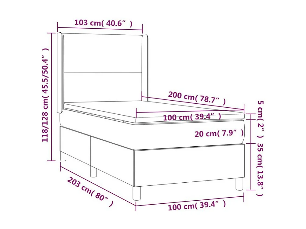 Sommier à lattes de lit avec matelas Gris clair 100x200 Tissu