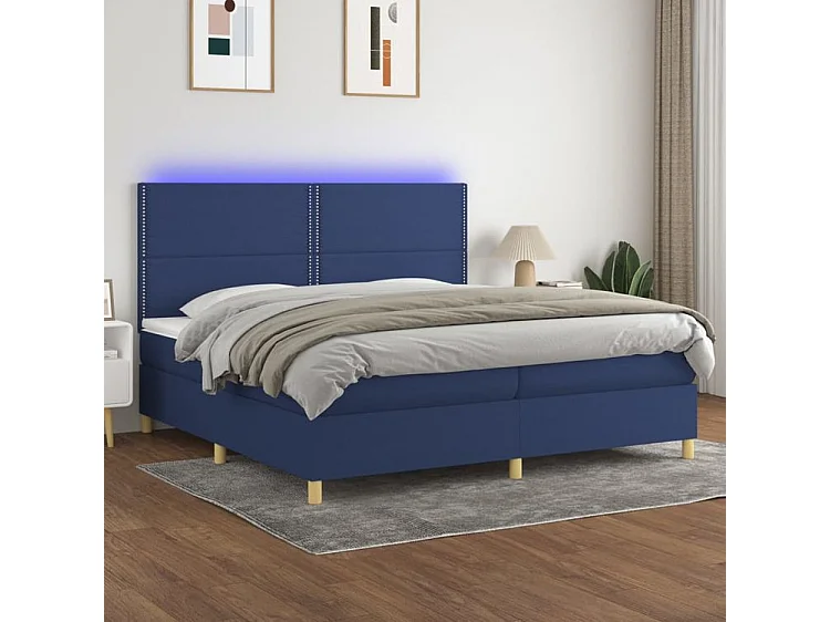 Sommier à lattes de lit et matelas et LED Bleu 200x200 Tissu