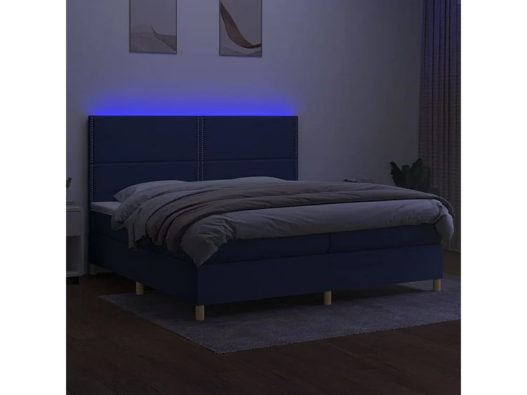 Sommier à lattes de lit et matelas et LED Bleu 200x200 Tissu